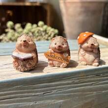 3pcs Cute Reading Hedgehog Resin Ornaments, Suitable For Succulents Plant Pot Decoration, Miniature Fairy Garden Accents, Stress Relief & Therapeutic