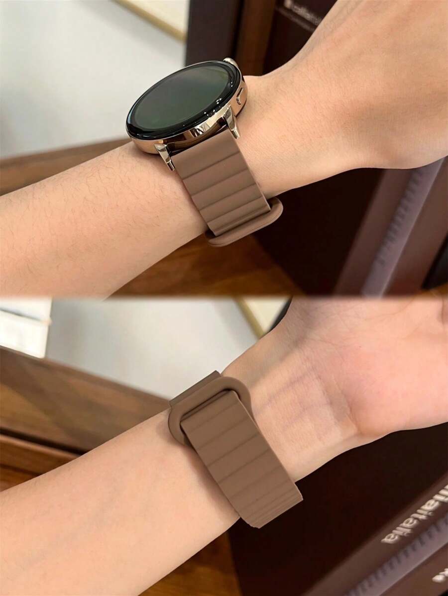 18mm 20mm 22mm Silicone Magnetic Watch Band Compatible With Samsung Galaxy Watch 3/4/5/6, Huawei GT4/3, Xiaomi, Garmin, Amazfit - Chocolate Brown - View 1