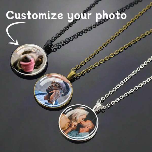 1 pièce Collier pendentif personnalisé avec dôme en verre - Personnalisez avec votre photo, image ou illustration préférée - Chaîne pour hommes et femmes, bijou personnalisé idéal comme cadeau pour toute occasion