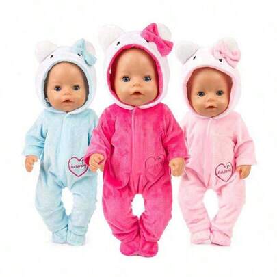16 Inch Baby Doll Clothes, Magenta, Pink, Blue Cat Cartoon Outfit Set, Fits American Girl Dolls