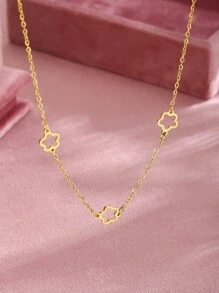 1pc Classic Minimalist Five-Leaf Flower Necklace For Girls, Stainless Steel Jewelry Suitable For Summer Beach, Vacation, Daily Wear - Yellow Gold - View 4