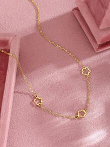 1pc Classic Minimalist Five-Leaf Flower Necklace For Girls, Stainless Steel Jewelry Suitable For Summer Beach, Vacation, Daily Wear - Yellow Gold - View 3