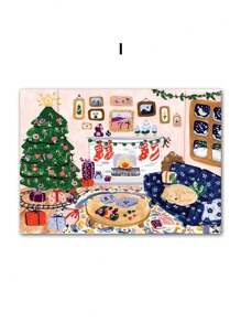 1 pezzo Quadro su tela con dipinto di regalo invernale natalizio, di un camino, motivi scandinavi, per decorazione della parete del soggiorno senza cornice