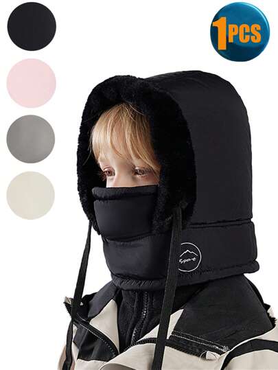 1pc 3-12Y Balaclava Kids Ski Mask, Winter Windproof Face Cover, Suitable For Cold Weather, Wool Hooded Scarf Neck Warmer, Windproof Winter Face Mask, Boys Girls Wool Ski Mask, Warm Face Mask Scarf