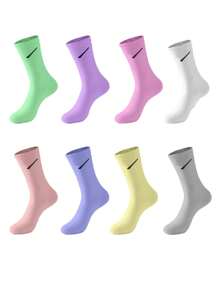 1/5/10 双百搭混色中筒袜，简约时尚图案运动袜，适合所有季节 - 棕色 - 查看 1