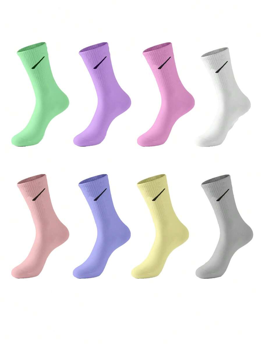 1/5/10 双百搭混色中筒袜，简约时尚图案运动袜，适合所有季节 - 棕色 - 查看 1