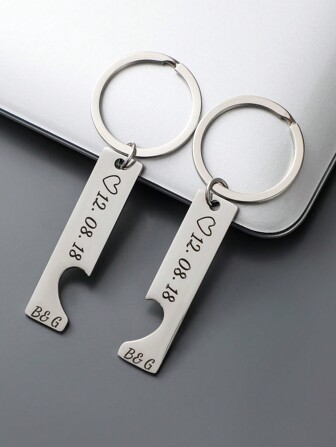 Custom Engraved Heart Couple Keychain Set, Wedding Date Keyring With Coordinates Anniversary Gift Engravable Date Keychain Gift From Him Her, Colorful,Cute,Adorable,Funny,Kawaii,Y2K,Stylish,Unisex,Casual,Custom,Personalized,Unique,Customized,Ideal Gifts For Him,Ideal Gifts For Her,Her,Boyfriend,Girlfriend,Family,Friends,School Supplies,Back To School,For Office,For School,For Classroom,For Teacher Gifts,For University,For Colleague,For Dorm Rooms,For Teacher,For Boys And Girls,For Teenagers,Junior High School Students,Middle School Students,High School Senior High School Students,College Students,University Students,Freshman,Sophomore,Underclassmen,Delicate Romance,Winter Grace