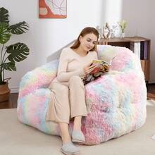 Bean Bag Chairs For Kids, 39" Colorful Bean Bag Chair With Filler, Soft Faux Fur Rainbow Bean Bag Couch Adult Beanbag Sofa For Living Room Dorm Apartment
