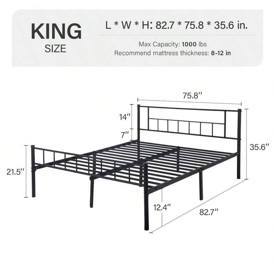 Metal Platform Bed Frame Mattress Foundation HeavyDuty Steel Slat