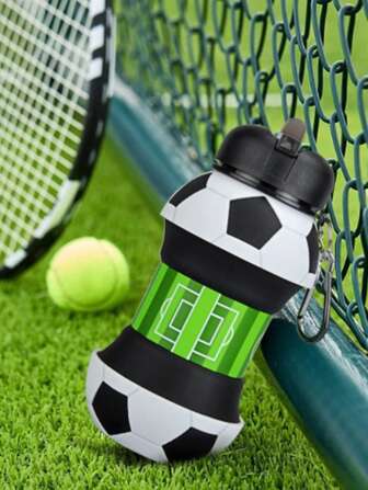 1PC Foldable Football Cup, Silicone Material, Fall-Proof Leak-Proof Straw Cup, Mountaineering Buckle - Easy To Carry, Hanging, Capacity 550ml, Suitable For Outdoor Sports And Fitness