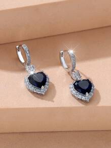 A Beautiful Silver Ocean Heart Shape With Rhinestone Unique Earrings For Ladies' Dating And Wedding Decoration Gift Valentines - Red - View 3