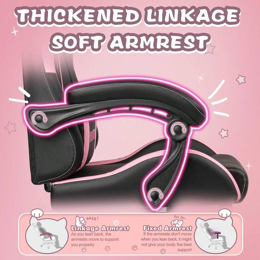VITESSE Pink Gaming Chair Cat Ears, Cat Paw Cushion Pillow, Footrest