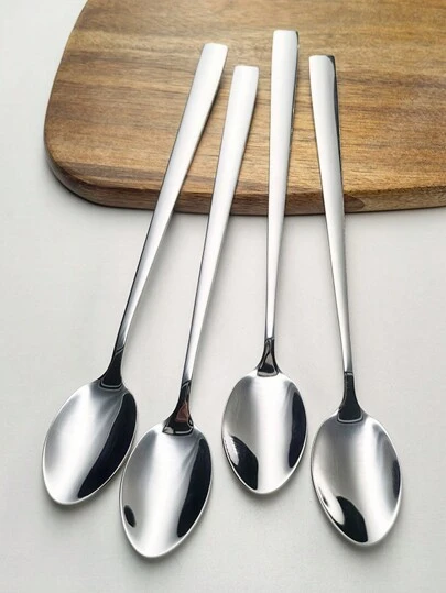 1pc/4pcs Thick 430 Stainless Steel Long Handle Pointed Soup Spoon, Bird's Nest Spoon, Honey Dessert Spoon, Wedding Favor Mixing Spoon, Coffee Spoon,School Supplies