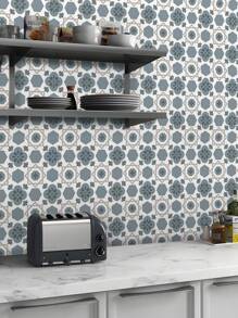 1 peça, fácil de descascar e colar, à prova d'água, papel de parede decorativo para cozinha à prova de óleo, papéis de parede de vinil autoadesivos com flores europeias, perfeito para reforma de casa, gabinete de backsplash de cozinha, marrom/azul/branco 11,81*47,24 polegadas
