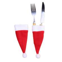 10pcs/30pcs Mini Santa Hat Cutlery Set, Christmas Wine Bottle Hat, Plush Candy Cane Hat, Christmas Decoration