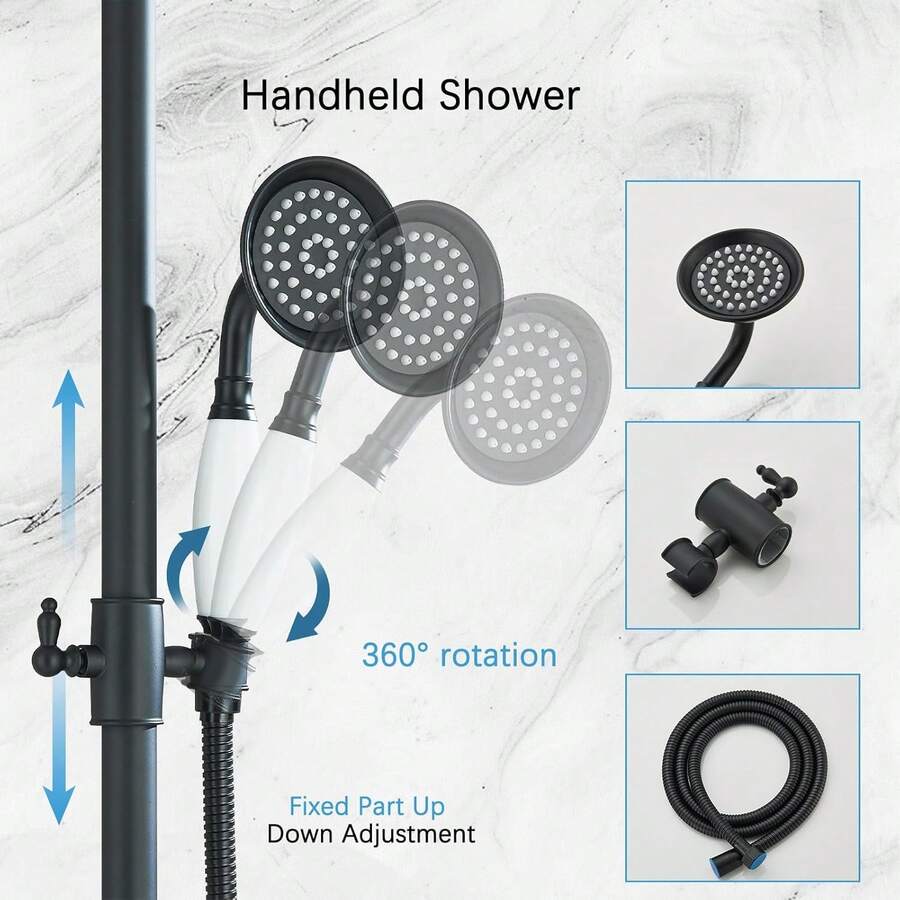 Outdoor Shower Faucet Set, Exposed Pipe Shower With 3 Function