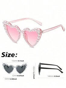 1 Pair Of Bridal Fashion Retro Heart-Shaped Faux Pearl Frames Ladies Cat Eye Glasses Fashion Beach Party Decorative Glasses