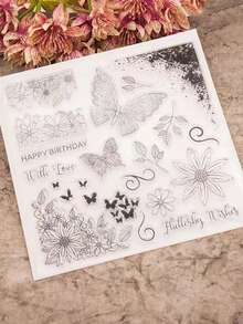 1pc Con dấu họa tiết ren bướm giá rẻ bằng silicon trong suốt dùng để làm sổ lưu niệm/thiệp, có thể tái sử dụng - màu đen - Xem 2