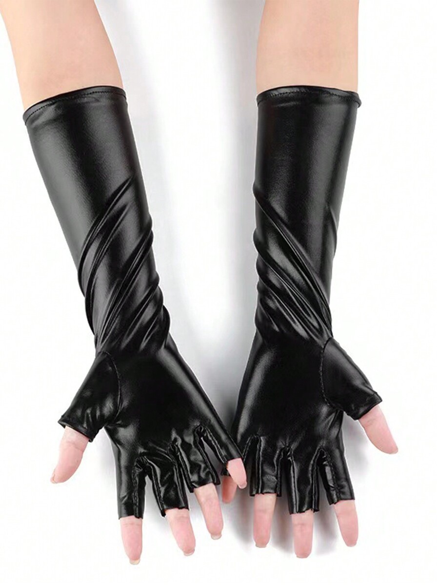 1 Pair Sexy Fingerless Lacquered Leather Tight Cosplay Party Extra Long
