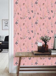 1 卷复古花卉自粘壁纸，灰色波西米亚风花卉植物蝴蝶可移除剥离粘贴壁纸，适用于家庭浴室卧室橱柜柜台墙壁装饰（17.53 英寸 * 39.4/78.7/118/197/394 英寸），翻新贴纸剥离墙板，墙纸，壁纸，春季装饰品让您的家焕然一新，Rama 装饰贴纸 - 多色 - 查看 15