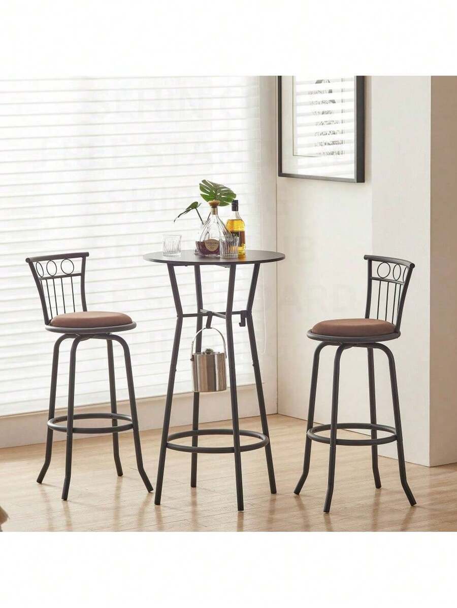 3 Bar Table And Chairs Set For Dining Room Industrial Counter Height