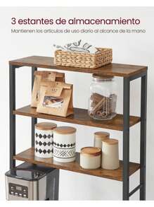 VASAGLE Estantería de Cocina, Estantería de Panadería, 6 Estantes y 6 Ganchos, para Microondas, Marco de Acero, Industrial, 40 x 60 x 167 cm, Marrón Rústico y Negro Tinta - Marrón - Ver 4