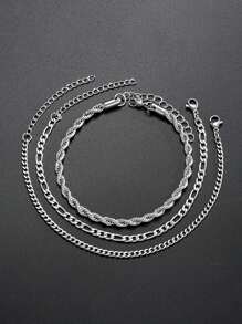 6pcs/7pcs Minimalist Stainless Steel Chain Bracelet Set For Men, Fashionable For Commute, Casual Daily Wear