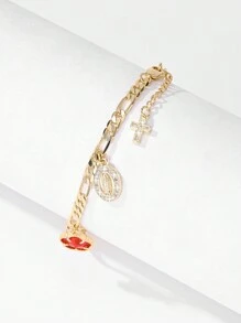 1 buah Gelang Liontin Bunga Kristal Berwarna-warni Salib Bunda Maria Timbul Gaya Eropa Warna Emas Sederhana Suci Klasik Zirkonia Kubik, Cocok Sebagai Hadiah Untuk Kekasih, Teman, Keluarga, Untuk Pemakaian Sehari-hari Atau Festival, Untuk Berdoa - Yellow Gold - View 8