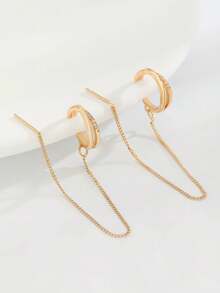 1 đôi bông tai thả dài tối giản cho nữ, trang sức bằng đồng, phụ kiện thời trang dự tiệc - Móc tai cực dài - Xem 4