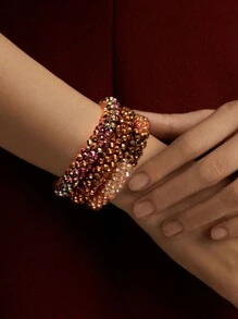 Esbbela Set de 3 pulseras Festival Gift, pulseras de cuentas, cristal artificial, apilables, elásticas, para mujeres de 6.5-8 pulgadas, para uso diario y vacaciones - vistoso - Ver 7