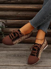 女士休闲运动鞋，星形针织运动鞋，拼色系带低帮跑步鞋，轻便休闲运动鞋，蓝色、咖啡色、红色、海军蓝 - 咖啡棕 - 查看 1