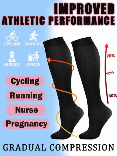 1 Pair Copper Wellow Compression Socks Women Men 15-20 Mmhg Knee High Pregnant Nurses Pregnancy Maternity Medical Cute Sports Gold Fit Cycling Socks For Women Adult Support Hose Circulation Long Women Sports Socks, For Gym, Fall
