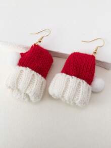 1 对时尚手工针织绒球圣诞帽耳环，适合女士，送给朋友的独特礼物 - 彩色 - 查看 3