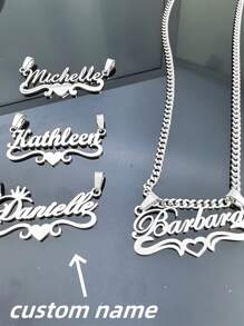 1pc Silver Rose Gold Custom Name Necklace For Men And Women, Stainless Steel Silver Plated Chain, No Mosaic, Vintage Cuban Chain, Party Style Fashion Jewelry, The Ideal Choice For Couples Thanksgiving Christmas Gift,Silver,Stylish,Colorful,Vintage,Hipster,Simple,Y2k,2000s Fashion,Custom,Personalized,Unique,Ideal Gifts For Him,Ideal Gifts For Her,Her,Boyfriend,Girlfriend,Dad,Mom,Family,Friends,For Anniversaries,For Birthdays,For Graduation,For Prom,For Party,Necklaces For Women,New Year Glamour - Multicolor - View 1