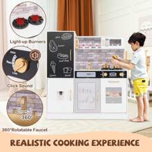 Homasis Play Kitchen Toy Set W/ Chalkboard Oven Sink Curtain Microwave Water Dispenser - White - View 9