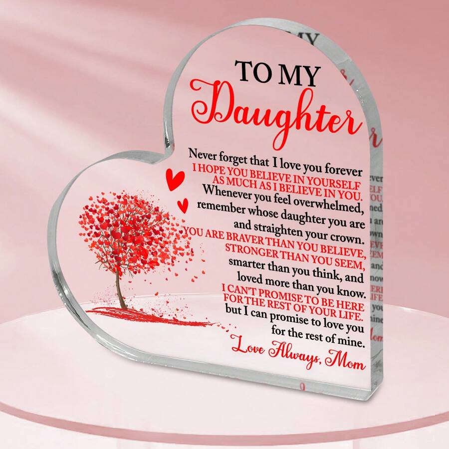 1 pieza Placa de acrílico con forma de corazón, regalo de graduación para hija, adecuado para cumpleaños, Acción de Gracias, graduación, día conmemorativo, oficina, estilo sencillo