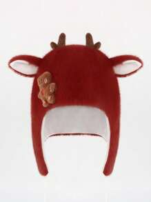 Plush Gingerbread Man Reindeer Horn Warm Hat, Cute Pom Pom Reindeer Horn Christmas Gift Party Stage Decor, 7 Colors Winter Warm Funny Christmas Wind-Proof Cap Halloween - A - View 5