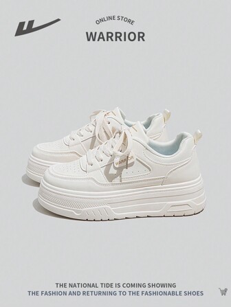 WARRIOR 1 双女士休闲厚底白色系带运动鞋，舒适、防滑、复古风格、易于清洁