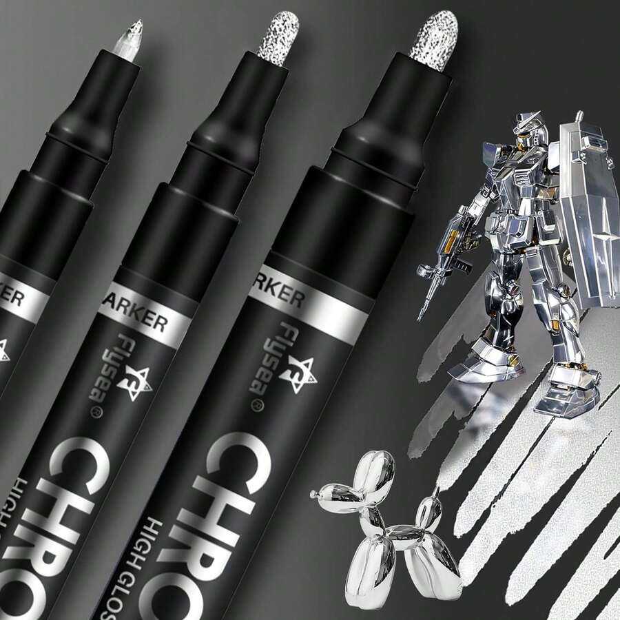 3 Packs Silver Chrome Marker Permanent Liquid Mirror Pen, Paint For