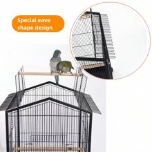 Medium/Small Metal Bird Cage With Tiger Skin Peony Design, Large Space, Feeding & Water Bowls For Pet Bird - Black - View 3