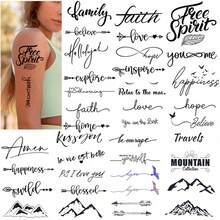 15张临时纹身贴纸，波西米亚风格箭头、水彩鸟羽、励志书法短语，适用于颈部、手臂、胸部，男女通用成人款 - 彩色 - 查看 2