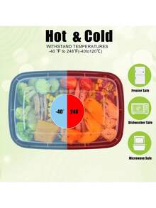 带盖餐前准备容器，用于防漏食物储存，1 个隔间一次性和可重复使用的塑料午餐盒，可堆叠，适用于微波炉/洗碗机/冰箱。促销 - 彩色 - 查看 7