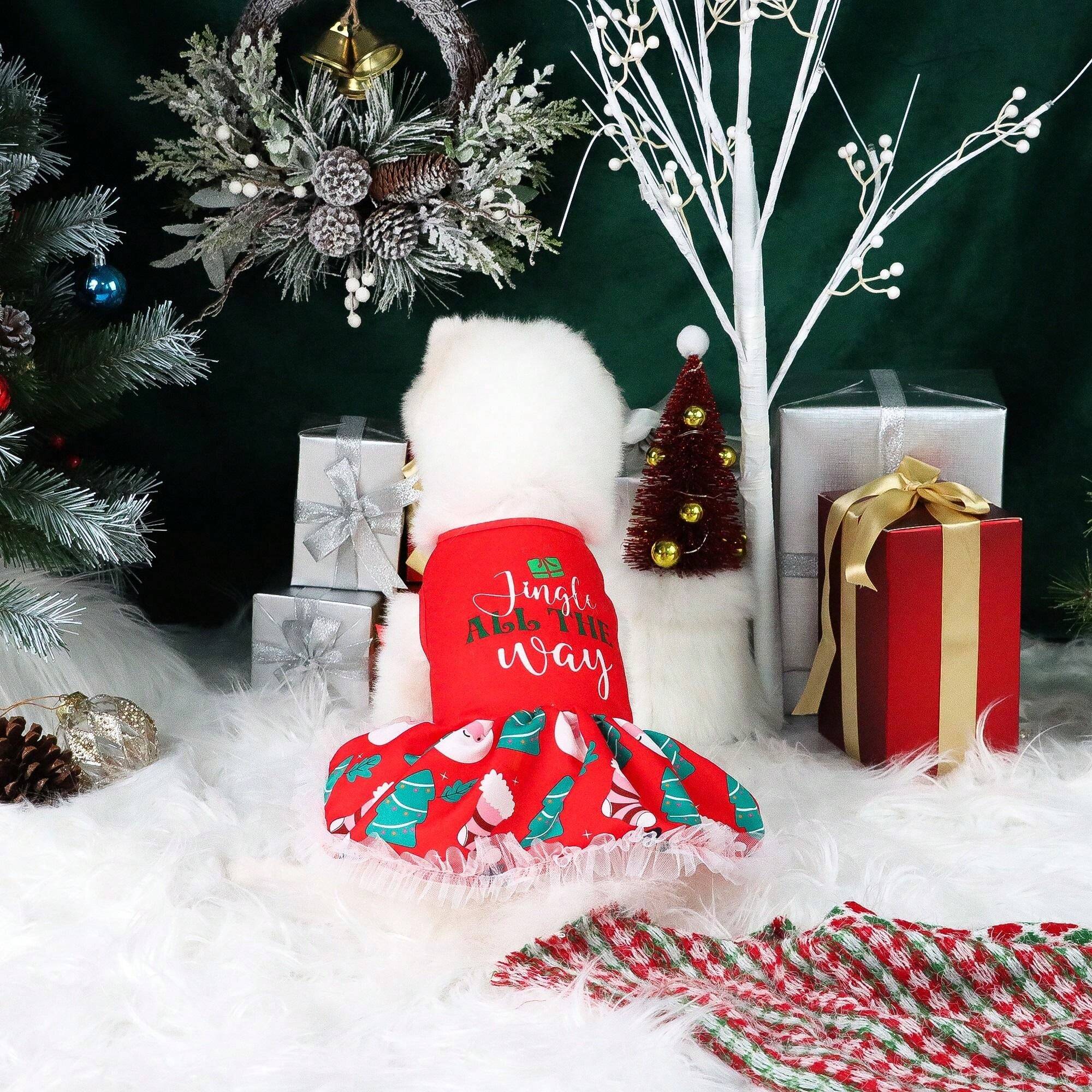 1pc Pet Christmas Tree & Snowman Print Dress, For Cats And Dogs