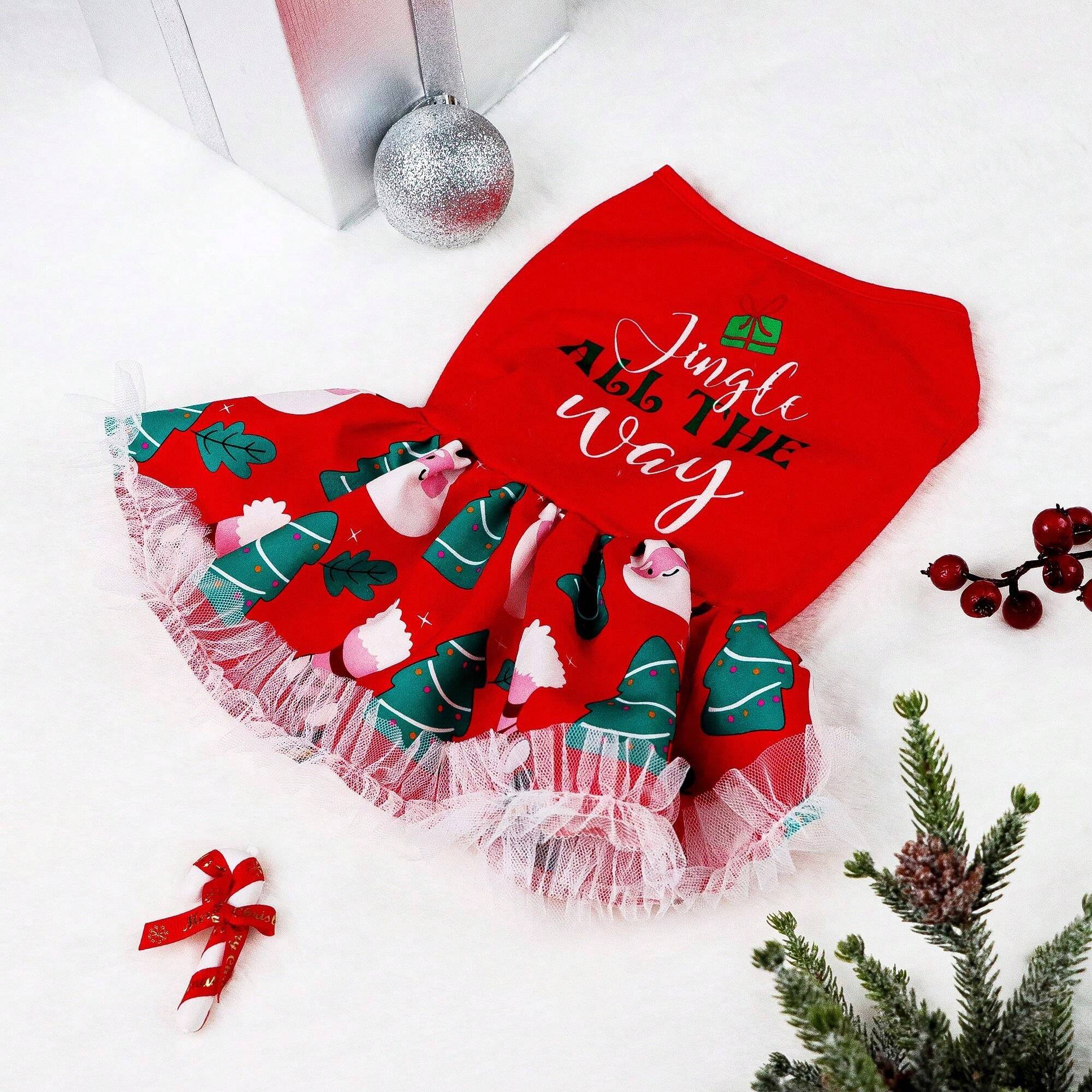 1pc Pet Christmas Tree & Snowman Print Dress, For Cats And Dogs