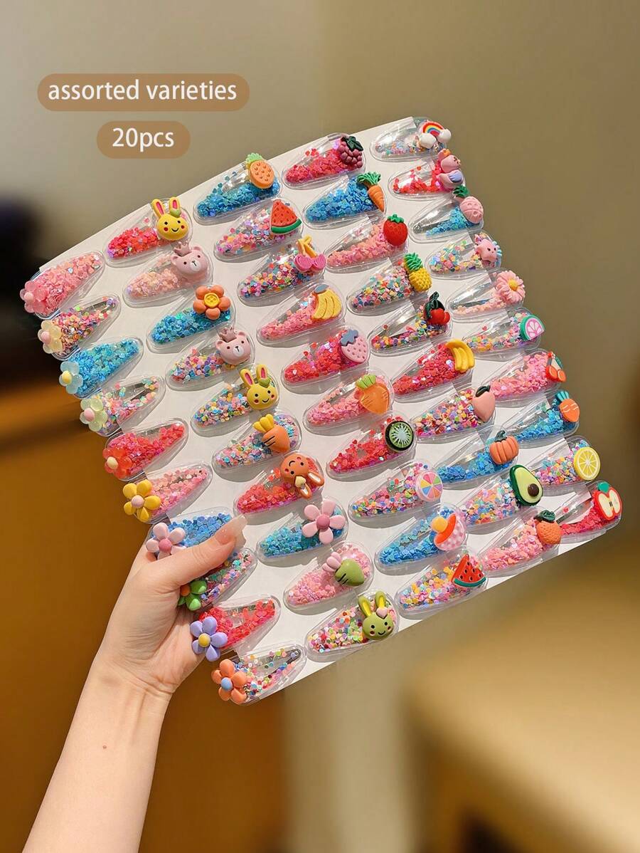 20pcs/Set Random Cartoon Cute Glitter BB Hair Clips, Suitable For Daily Use - Multicolor - View 1