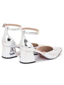 Macerata Women's Pointed Toe Pumps Buckle Ankle Strap Low Medium Heel Luxury Brand Red Sole - 銀色 - 查看 6