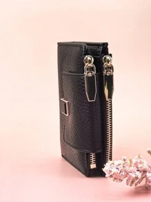 1 件女式紧凑型钱包柔软 PU 皮革纯色双折带按扣黑色简约设计轻便生日圣诞节礼物感恩节复古 - 黑色 - 查看 8