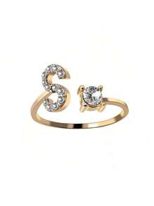 1 Stück modischer einstellbarer Ring mit 26 englischen Buchstaben Design aus kubischem Zirkonia, kreatives Geschenk für Frauen, Paar-Alltagsringe