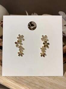 1 对时尚多花流苏水钻装饰耳环，适合女士情人节 - 金黃色 - 查看 4