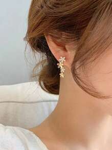 1 对时尚多花流苏水钻装饰耳环，适合女士情人节 - 金黃色 - 查看 2